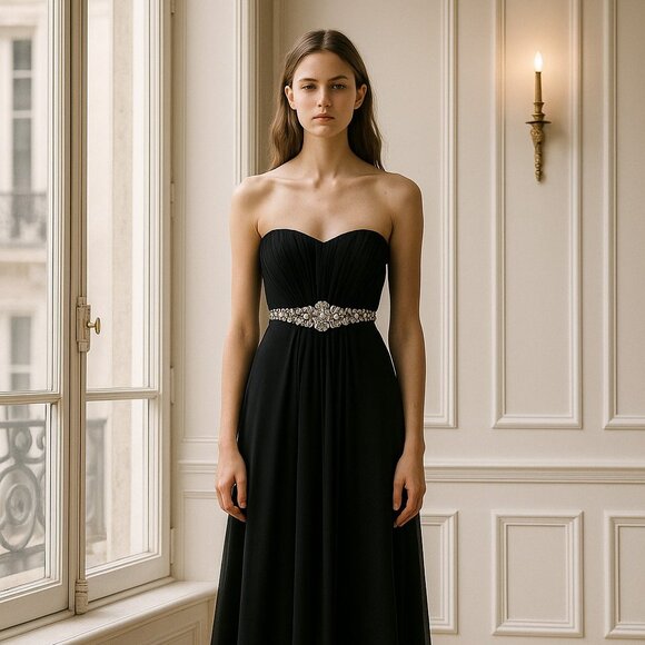 Black strapless maxi evening gown with jeweled embellishment size 8 - Picture 2 of 13